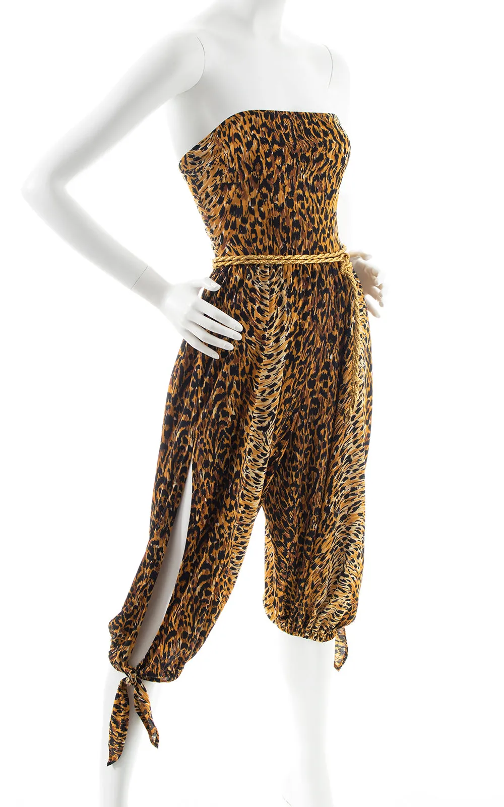1970s Leopard Print Slit Leg Jumpsuit | x-small/small