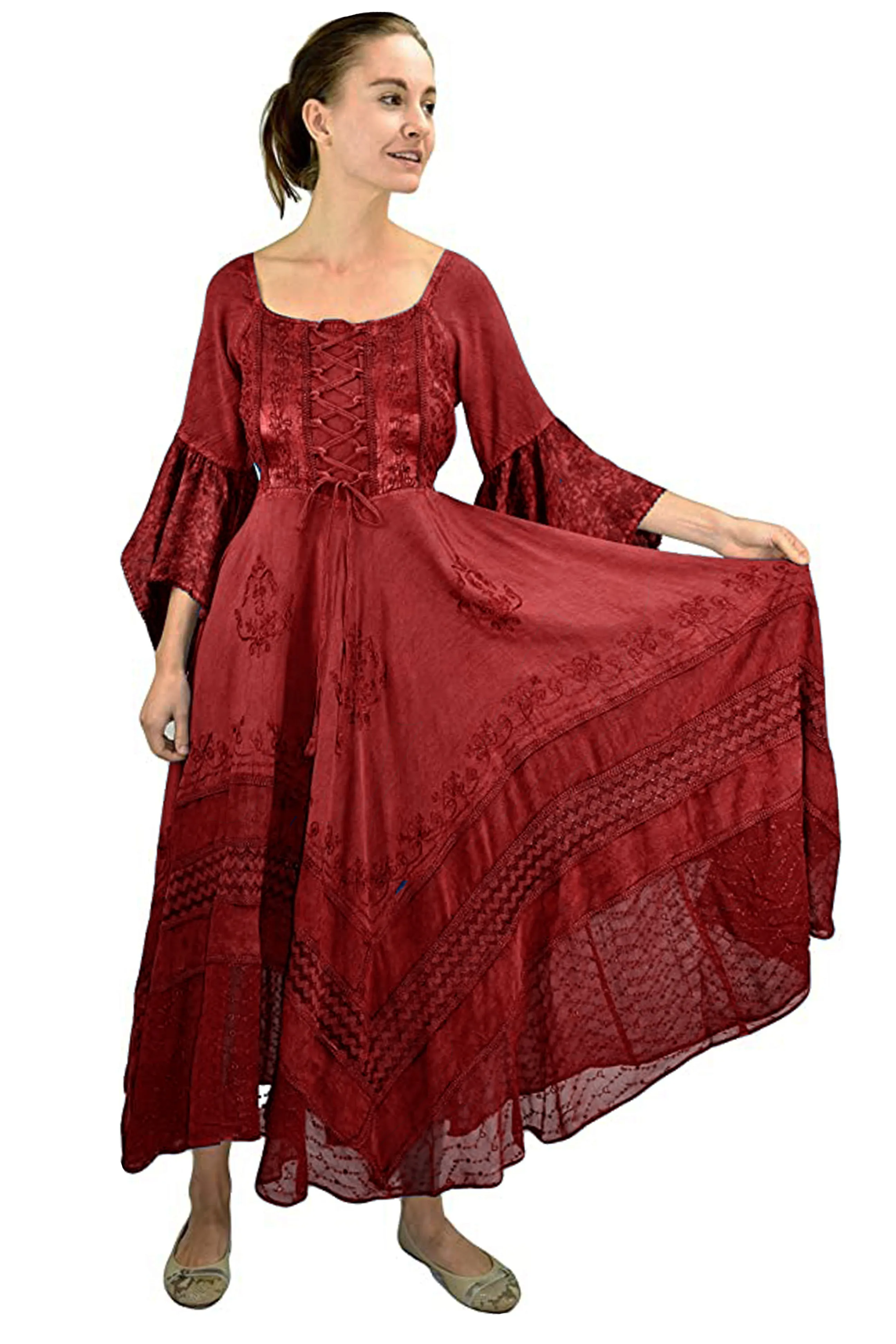 405 DR Rich Medieval Embroidered Handkerchief Flared Corset Dress Gown