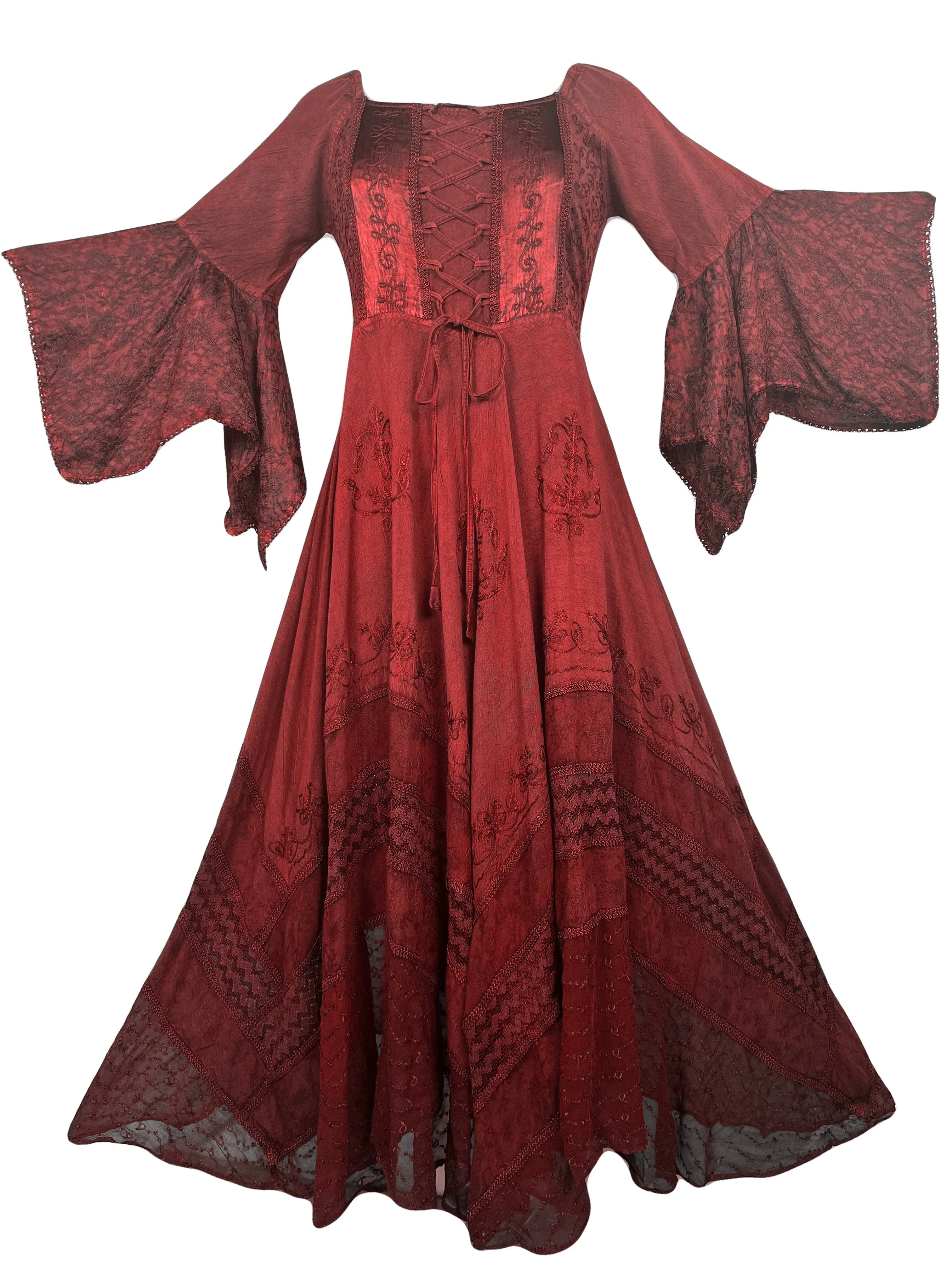 405 DR Rich Medieval Embroidered Handkerchief Flared Corset Dress Gown