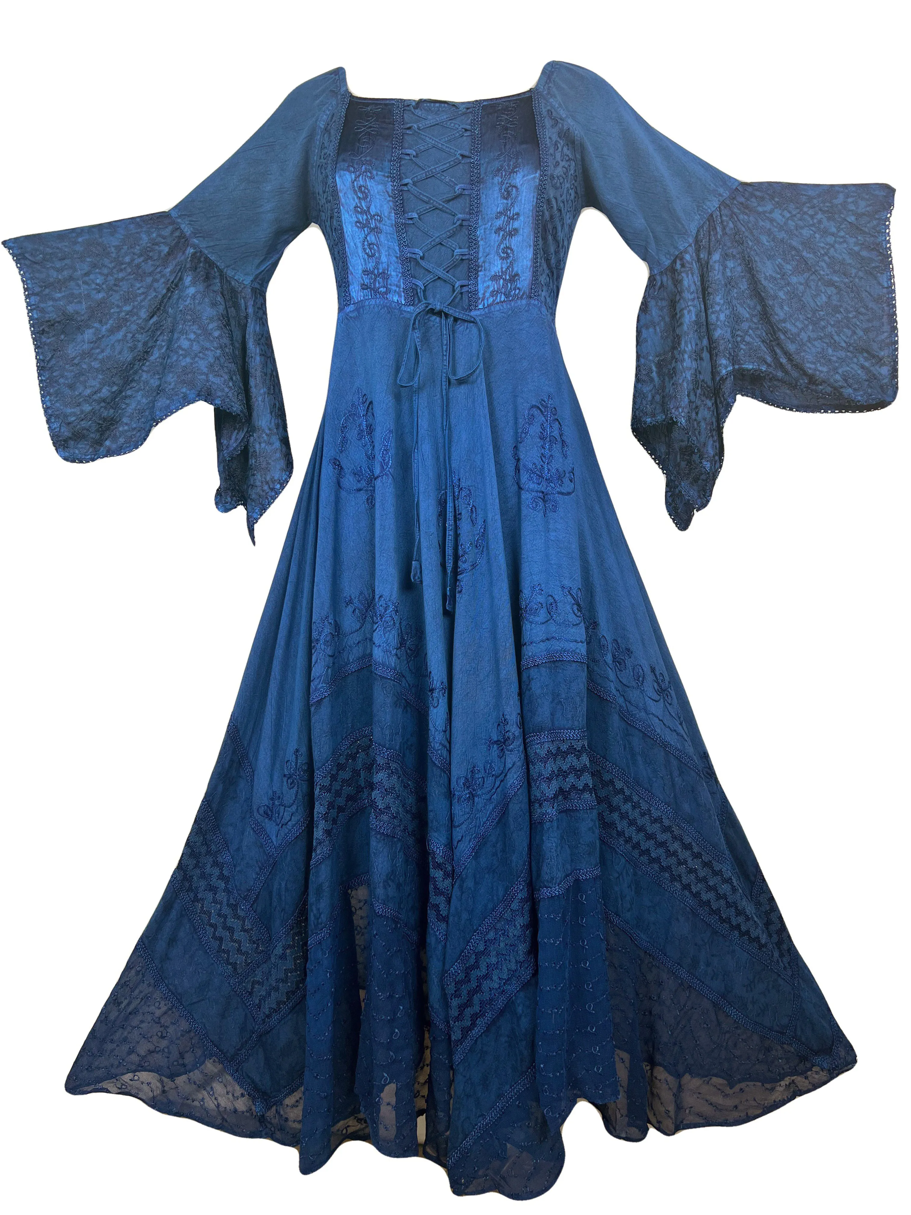 405 DR Rich Medieval Embroidered Handkerchief Flared Corset Dress Gown