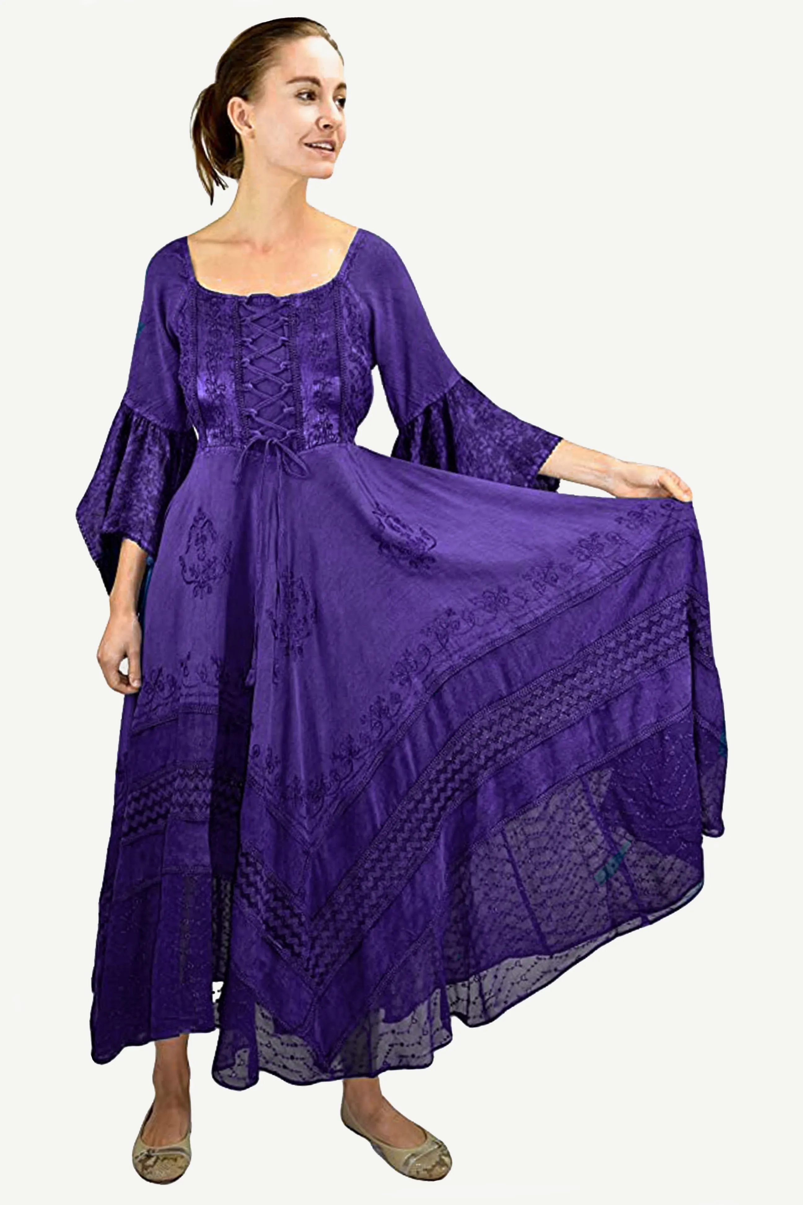 405 DR Rich Medieval Embroidered Handkerchief Flared Corset Dress Gown