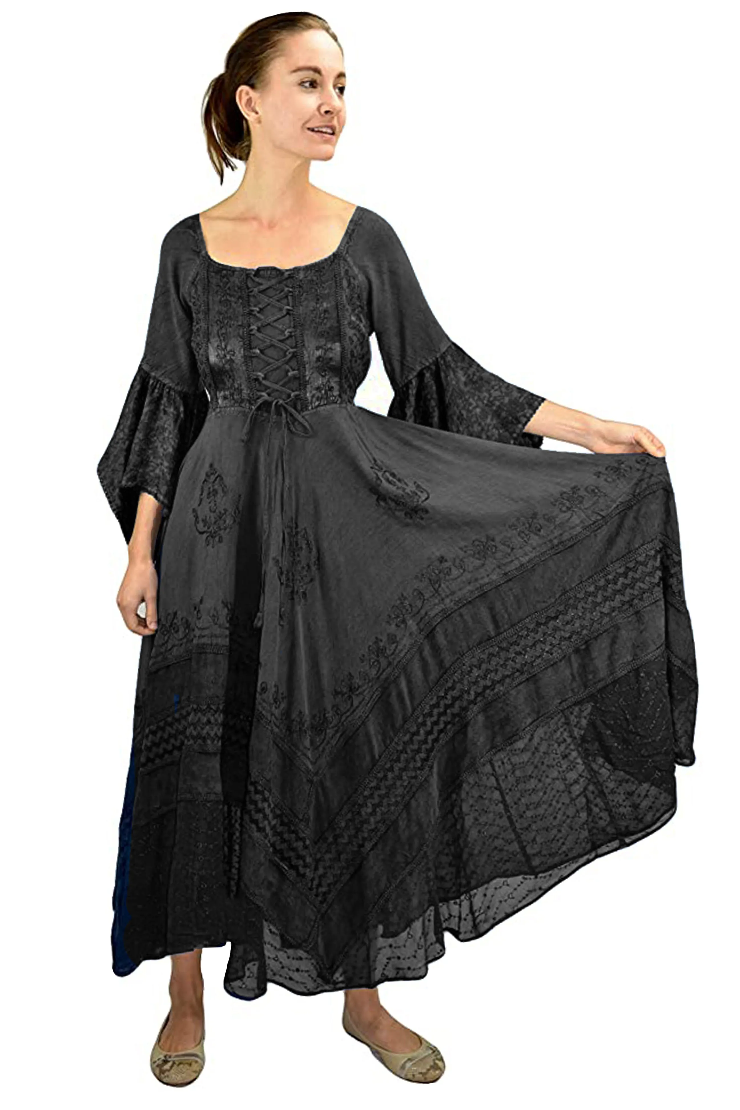 405 DR Rich Medieval Embroidered Handkerchief Flared Corset Dress Gown