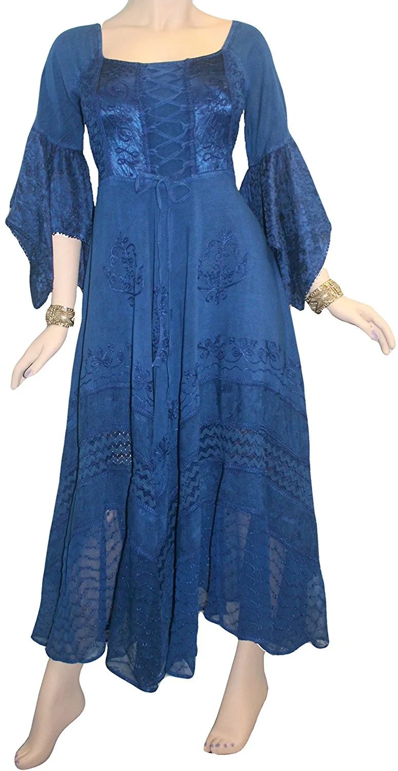 405 DR Rich Medieval Embroidered Handkerchief Flared Corset Dress Gown