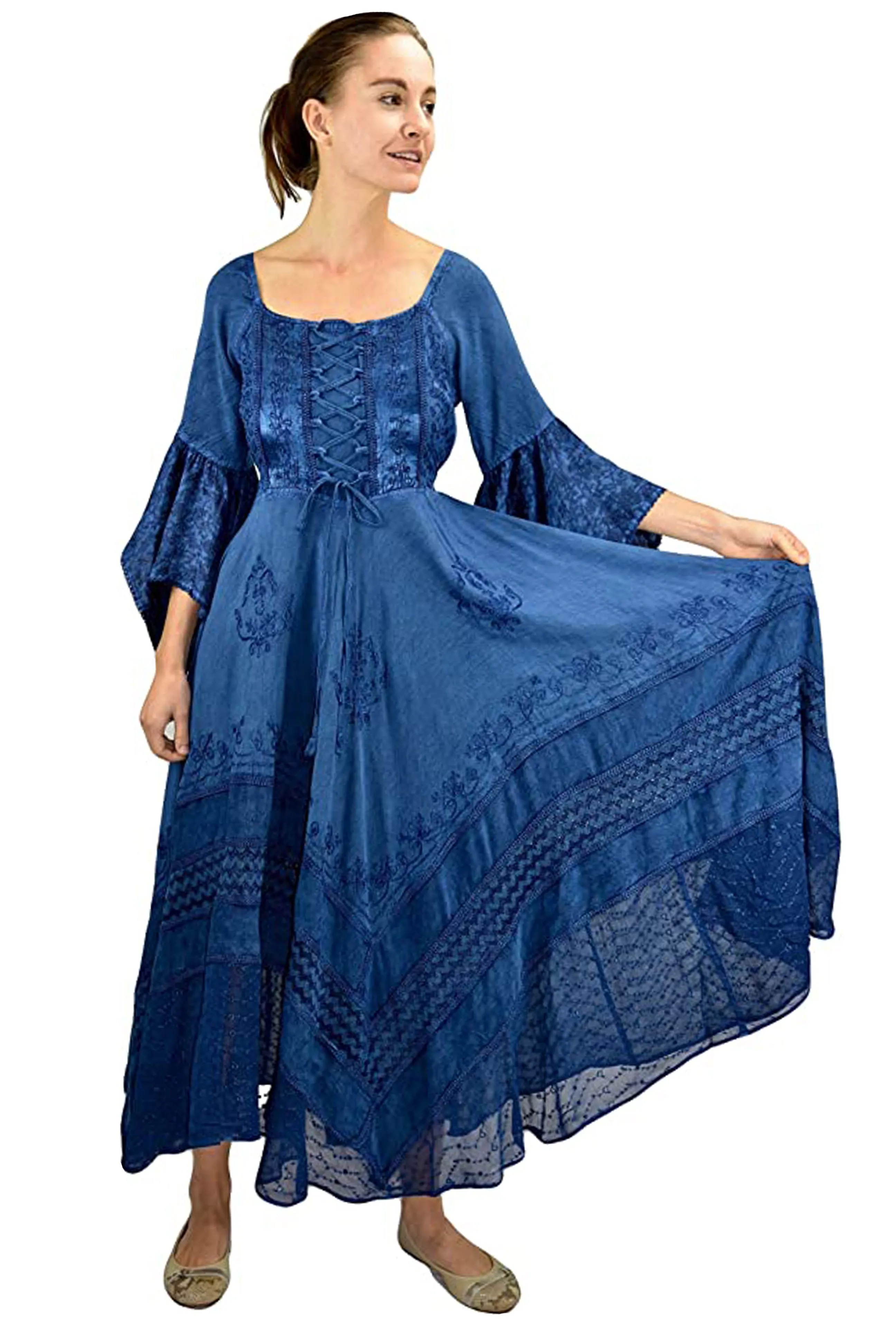 405 DR Rich Medieval Embroidered Handkerchief Flared Corset Dress Gown