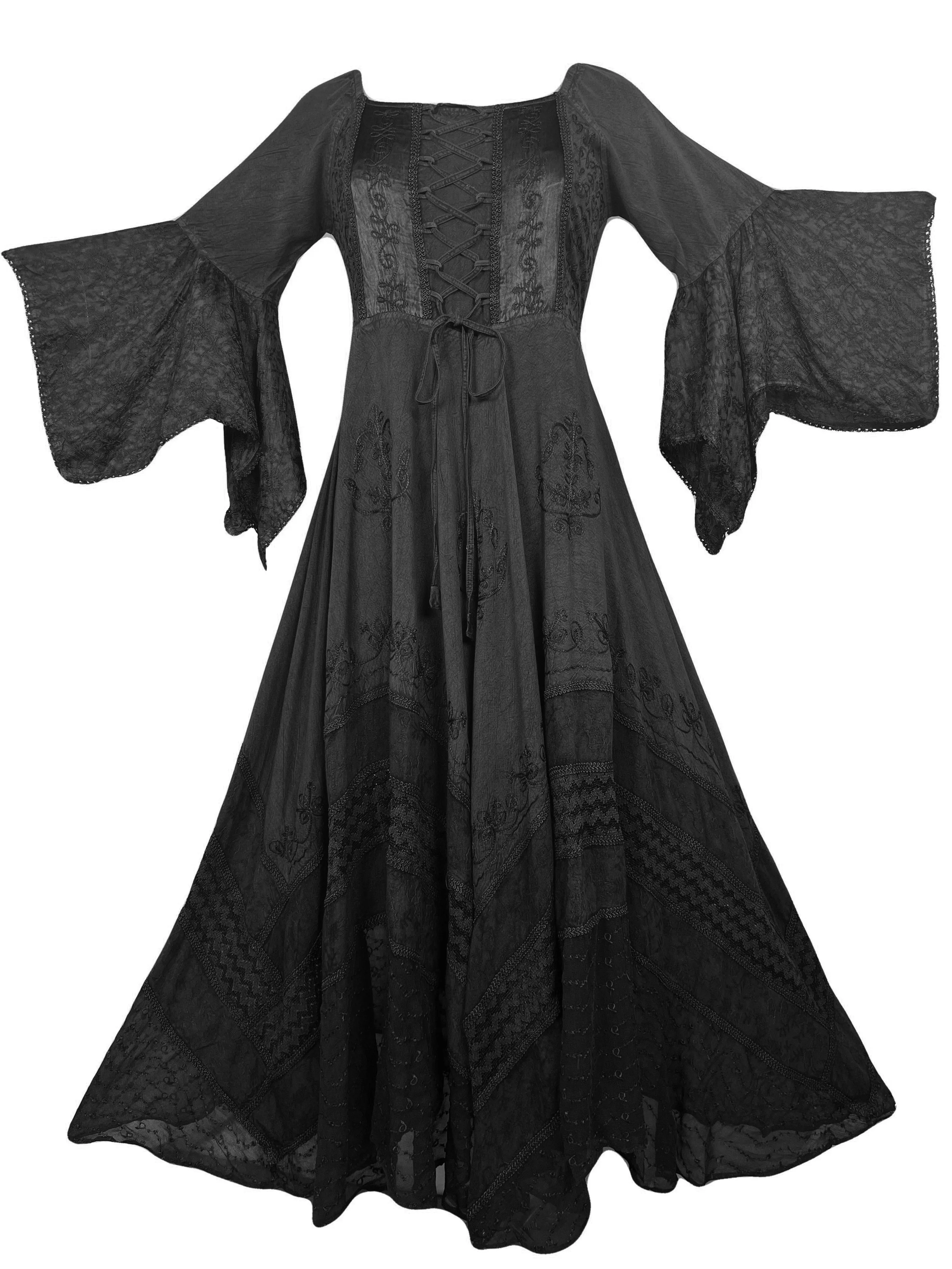 405 DR Rich Medieval Embroidered Handkerchief Flared Corset Dress Gown