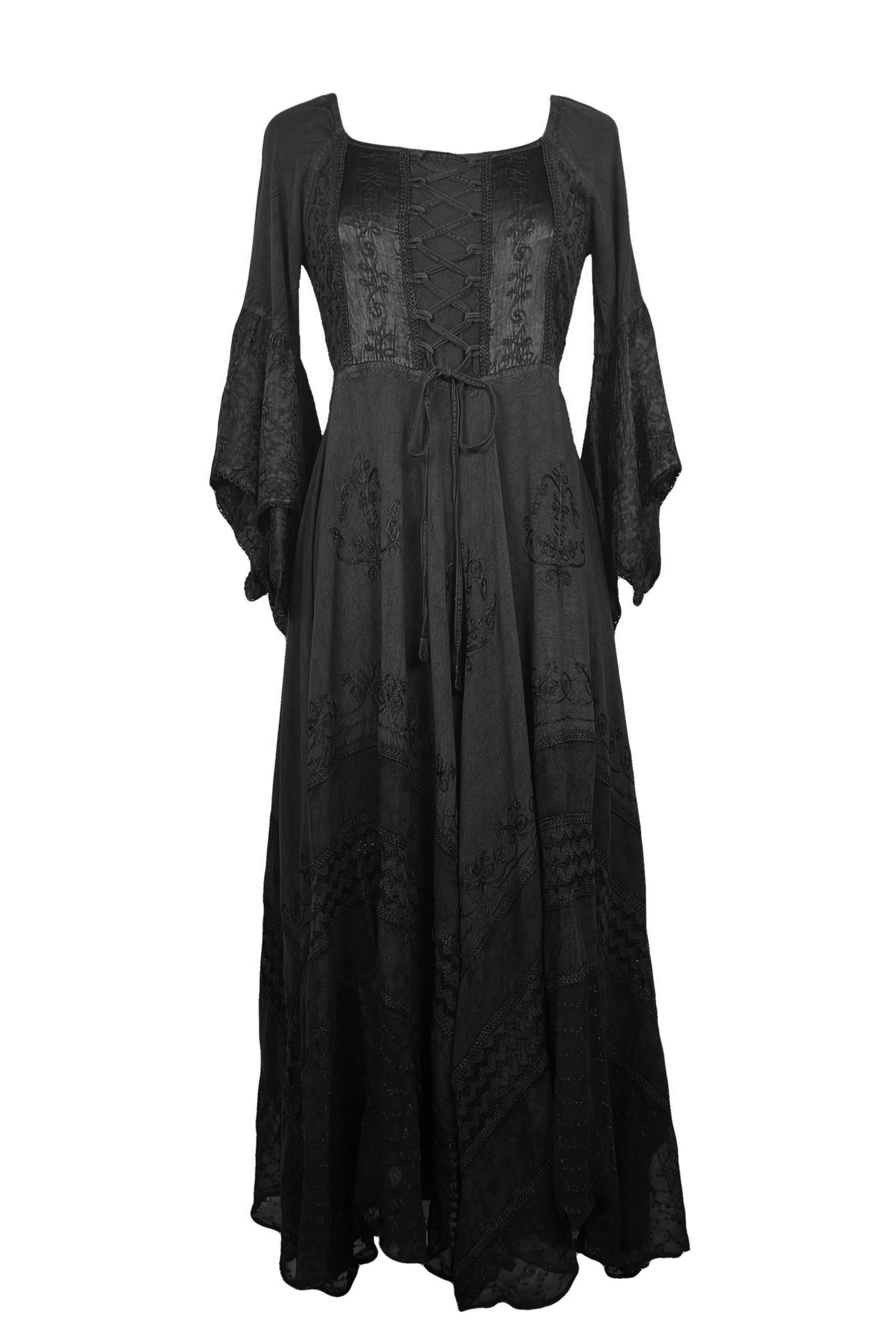 405 DR Rich Medieval Embroidered Handkerchief Flared Corset Dress Gown