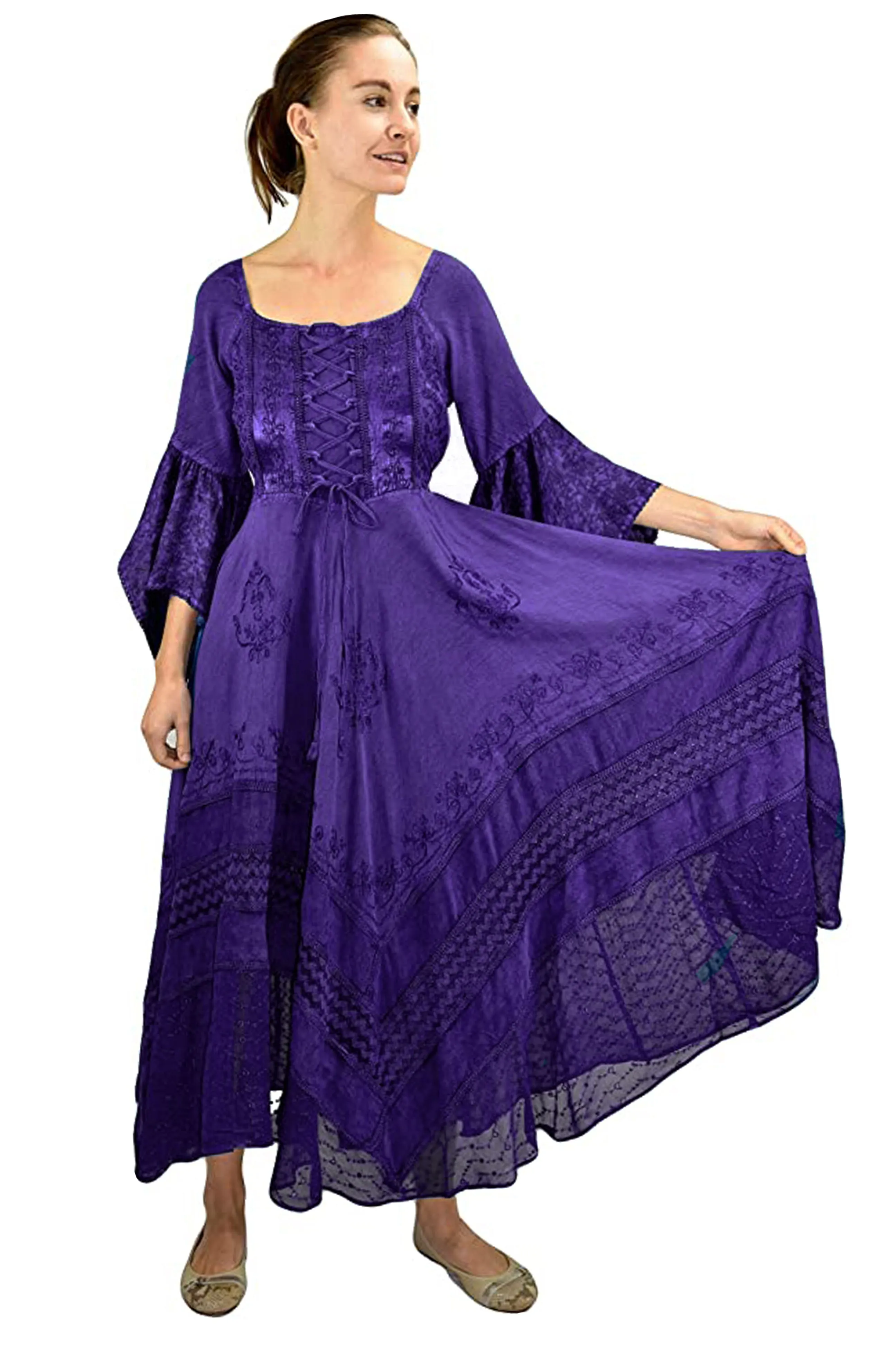 405 DR Rich Medieval Embroidered Handkerchief Flared Corset Dress Gown