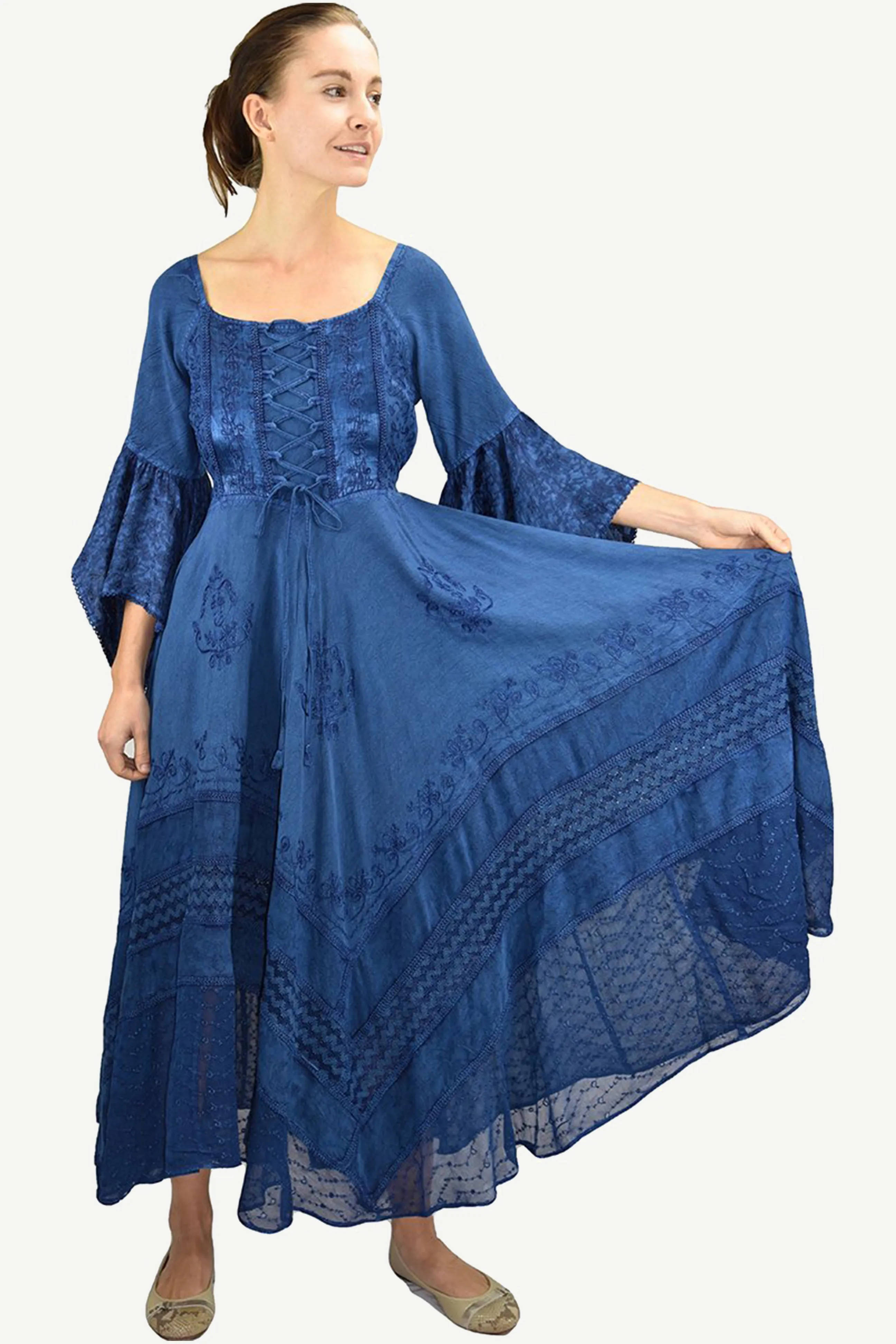 405 DR Rich Medieval Embroidered Handkerchief Flared Corset Dress Gown
