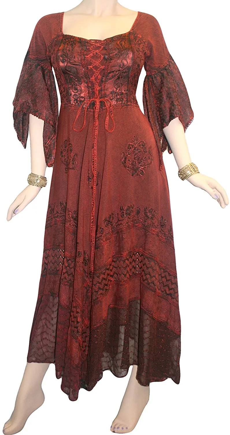 405 DR Rich Medieval Embroidered Handkerchief Flared Corset Dress Gown