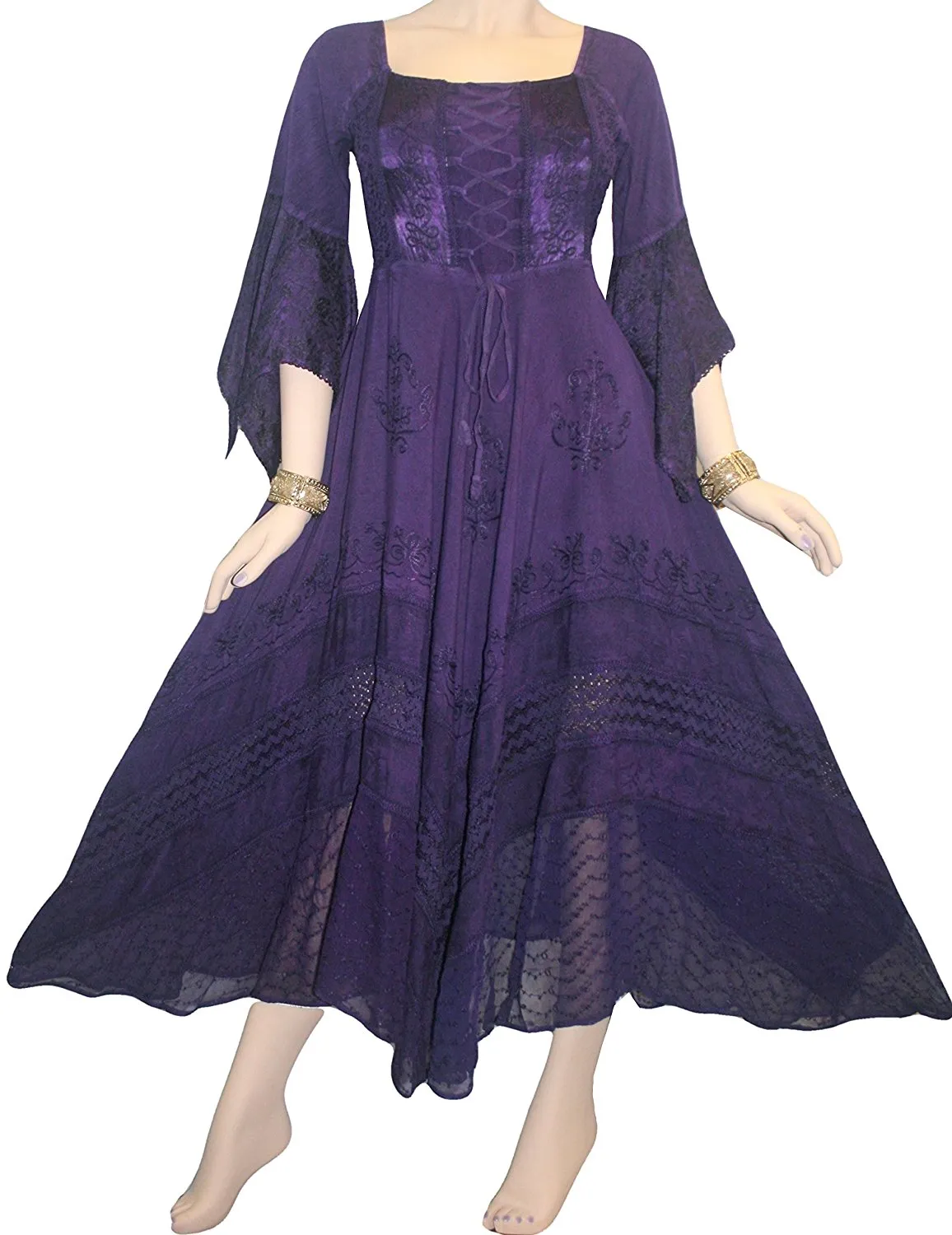 405 DR Rich Medieval Embroidered Handkerchief Flared Corset Dress Gown