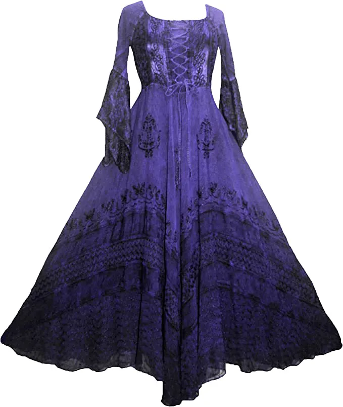 405 DR Rich Medieval Embroidered Handkerchief Flared Corset Dress Gown