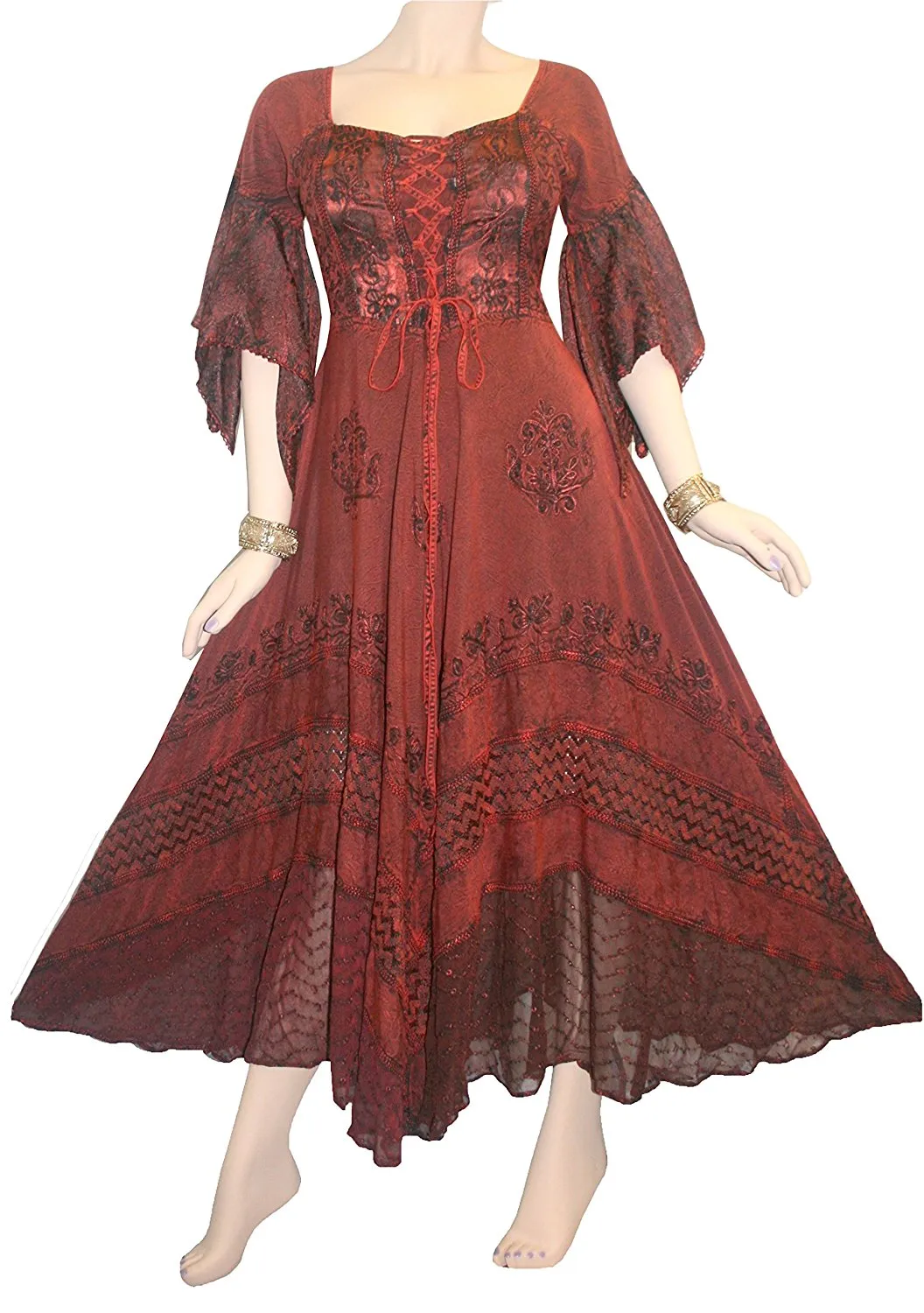405 DR Rich Medieval Embroidered Handkerchief Flared Corset Dress Gown