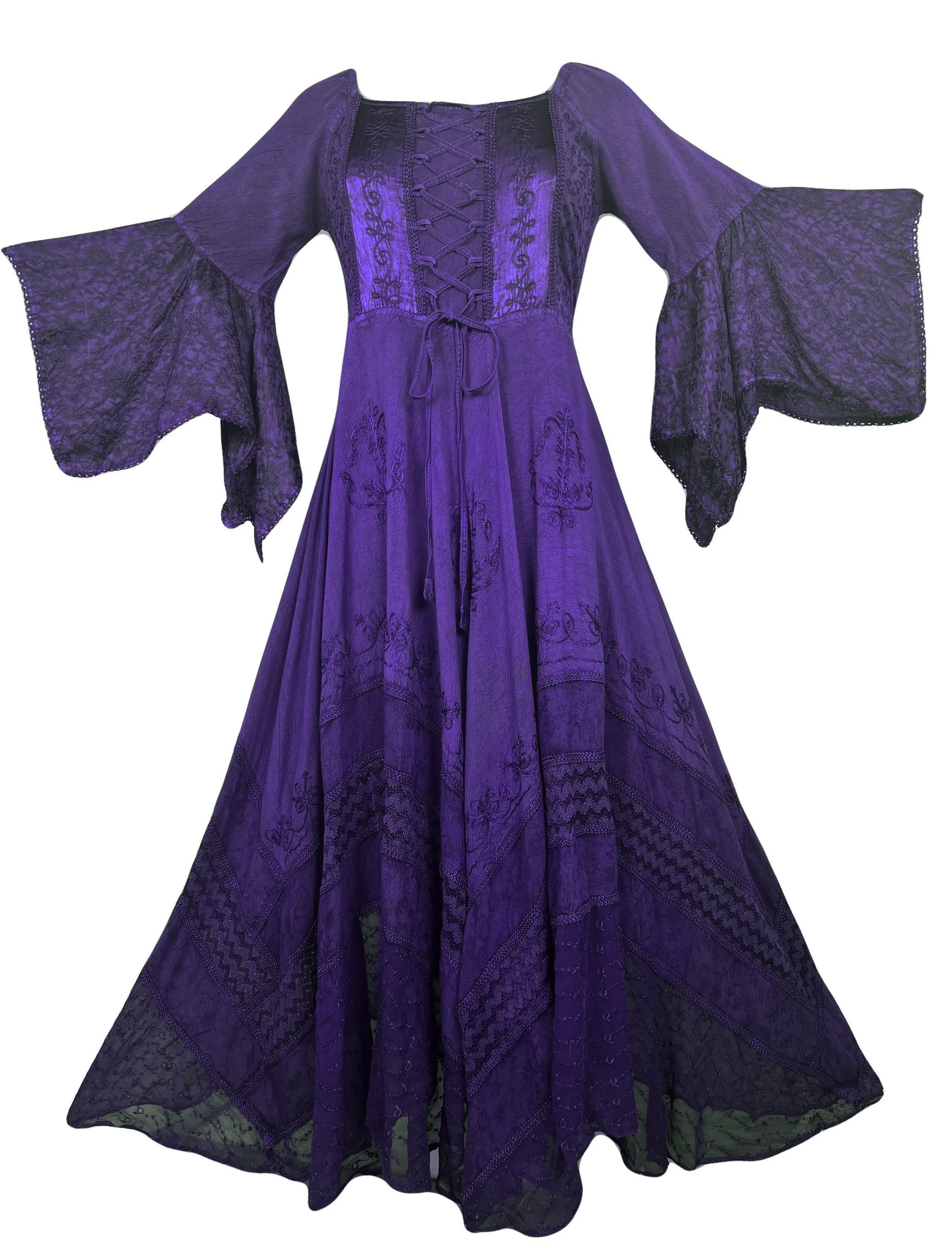405 DR Rich Medieval Embroidered Handkerchief Flared Corset Dress Gown