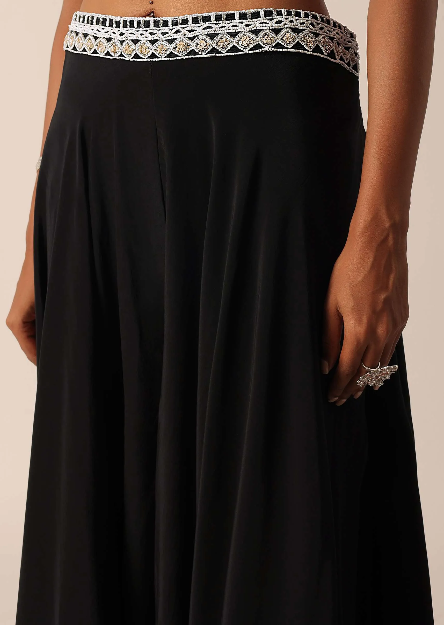 Black Bead Embellished Blouse And Palazzo Set