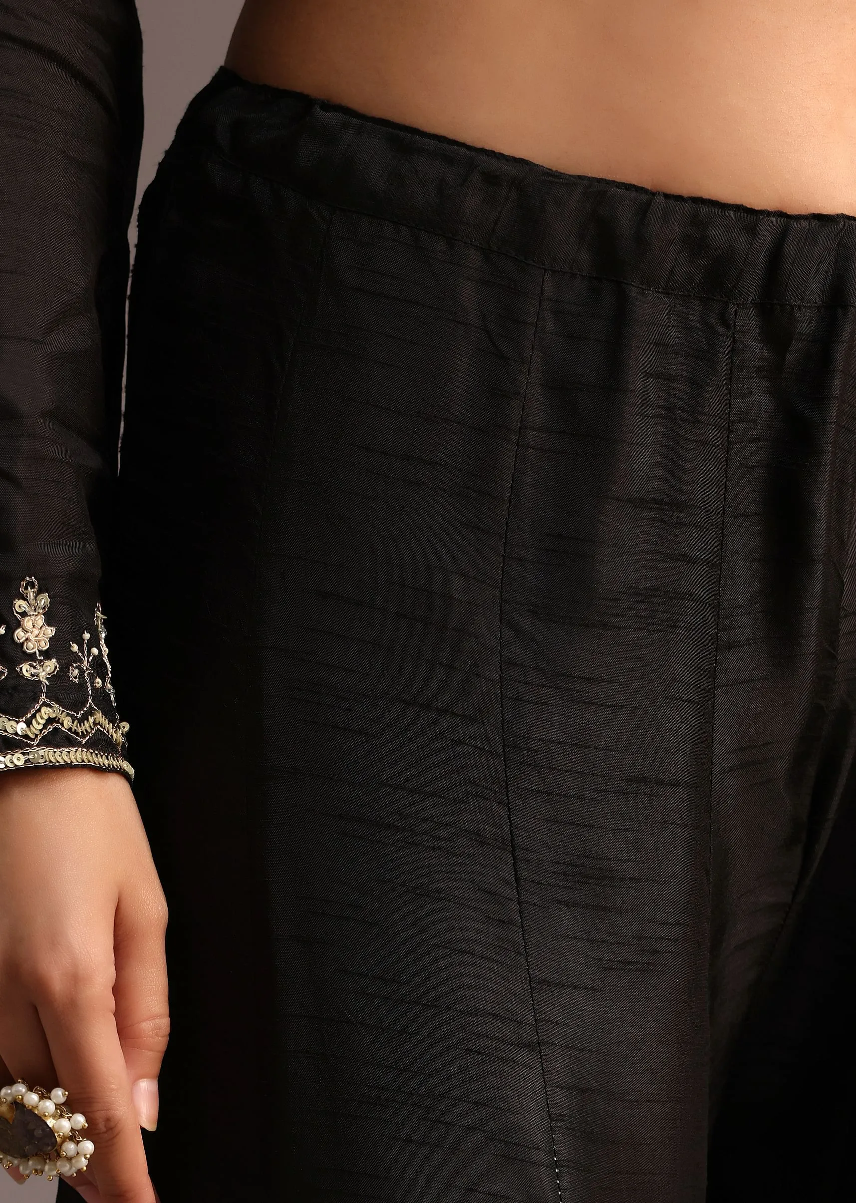 Black Embroidered Palazzo Suit With Chanderi Dupatta