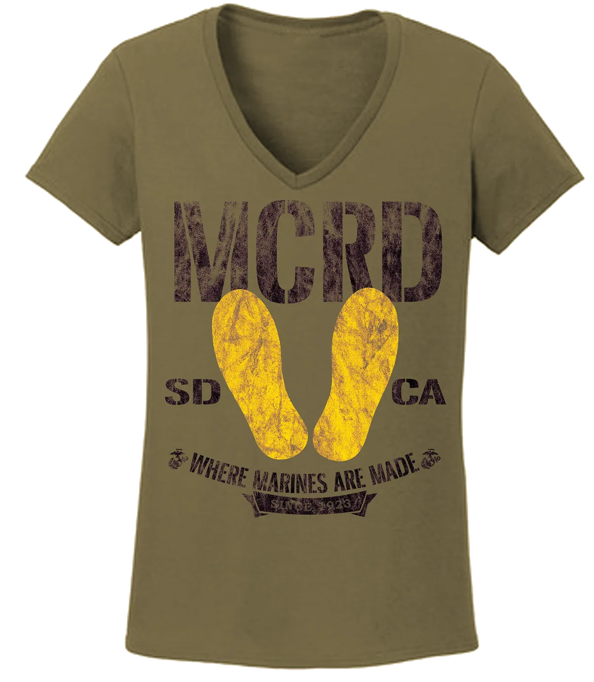 Bootprints MCRD San Diego Ladies V-Neck-Military Green