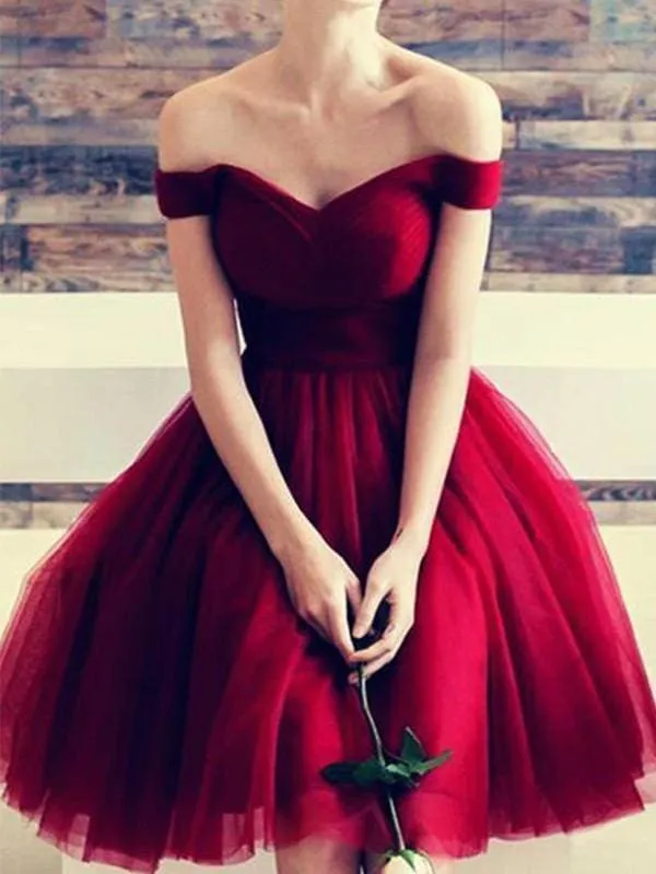 Bridelily A-Line Off-the-Shoulder Sleeveless Short/Mini With Ruffles Tulle Dresses