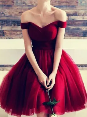Bridelily A-Line Off-the-Shoulder Sleeveless Short/Mini With Ruffles Tulle Dresses