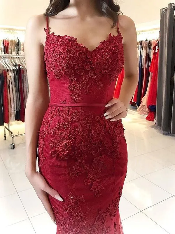 Bridelily Red Lace Appliques Prom Dress | 2020 Mermaid Formal Dress