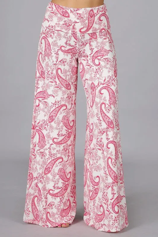 Chatoyant Plus Paisley Palazzo Pants - Pink Multi