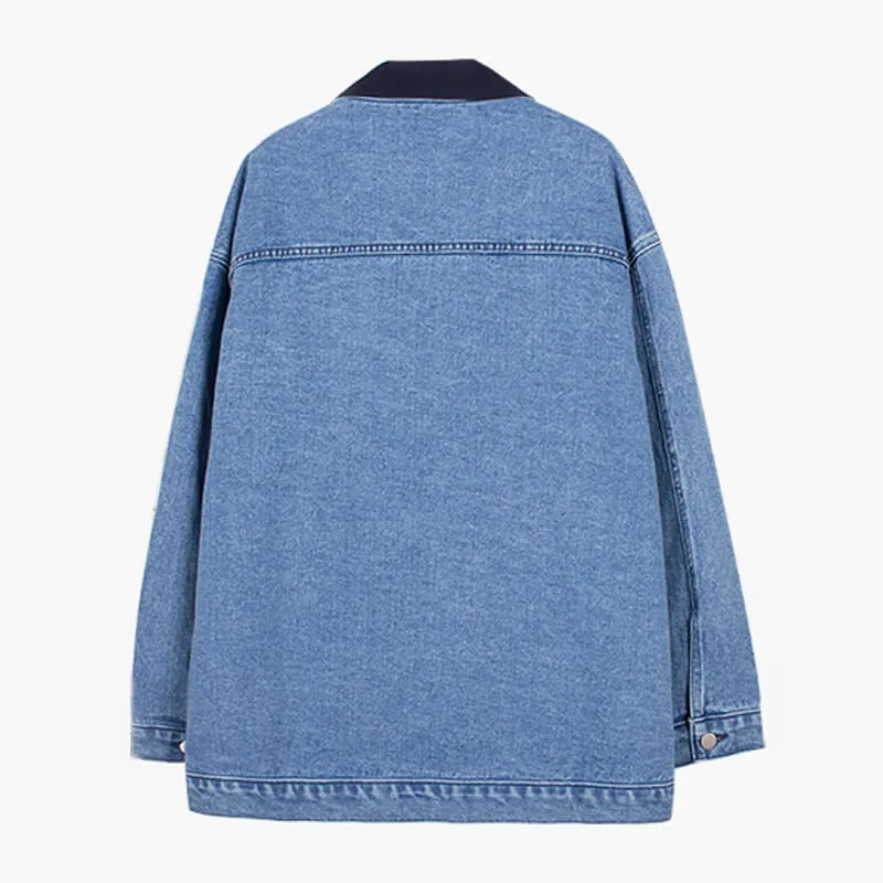 Contrast Black Pockets Artsy Denim Jacket