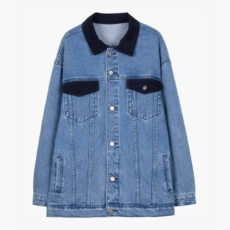 Contrast Black Pockets Artsy Denim Jacket