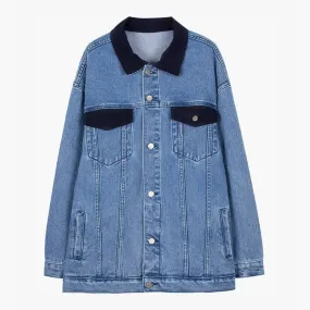 Contrast Black Pockets Artsy Denim Jacket