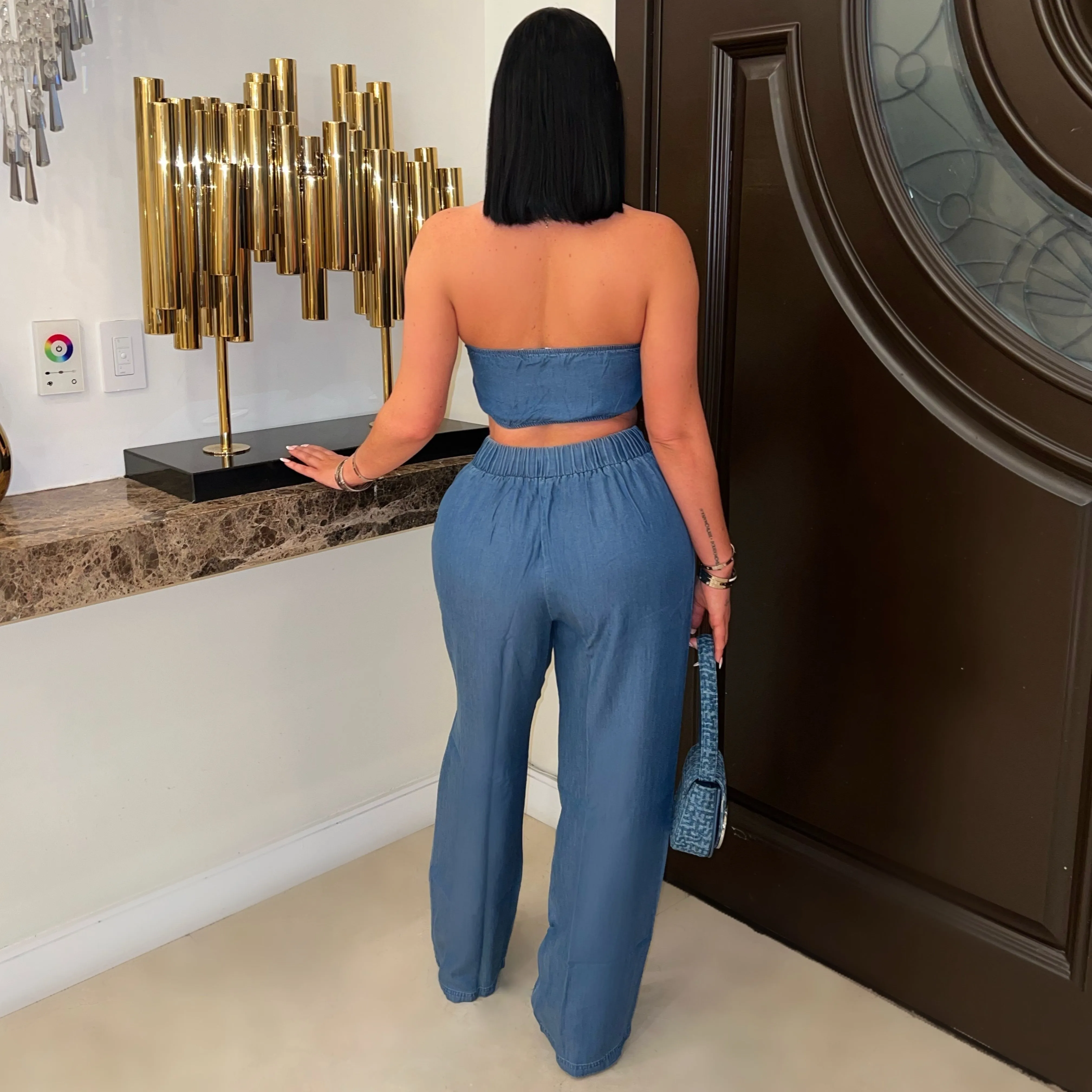 Denim palazzo pants set (Blue)