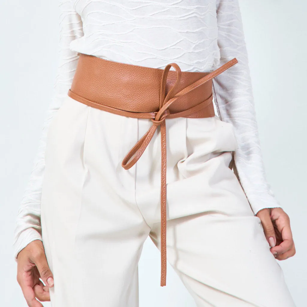 Faux leather obi belt with wrap tie wholesale