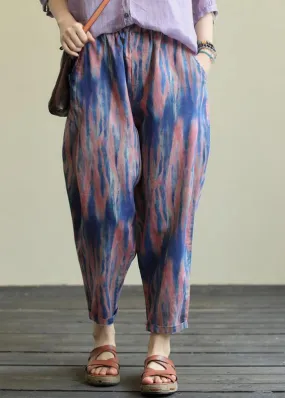 Printed casual plus size elastic waist nine-point harem pants