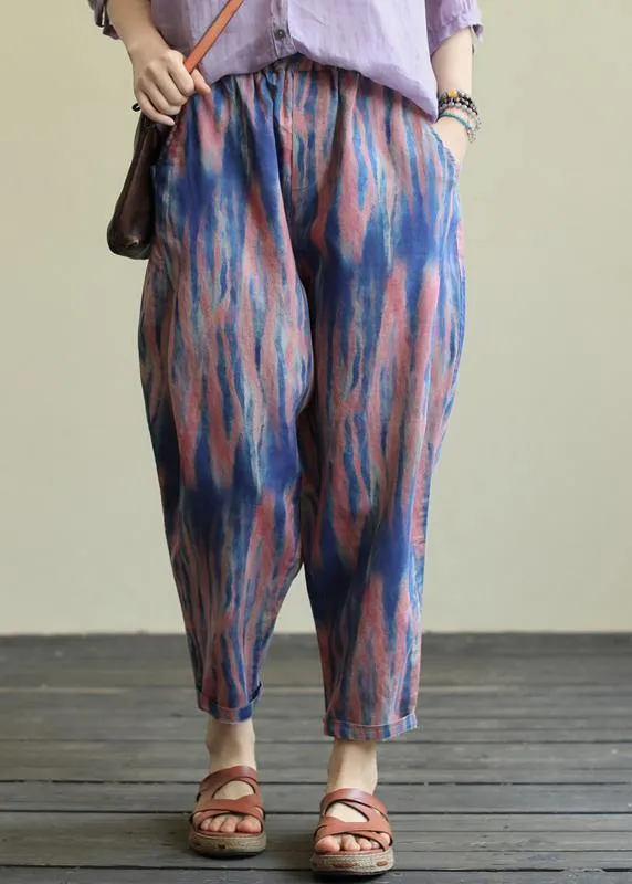 Printed casual plus size elastic waist nine-point harem pants