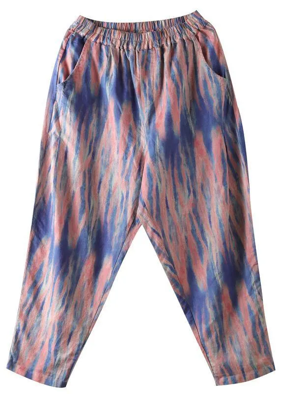 Printed casual plus size elastic waist nine-point harem pants