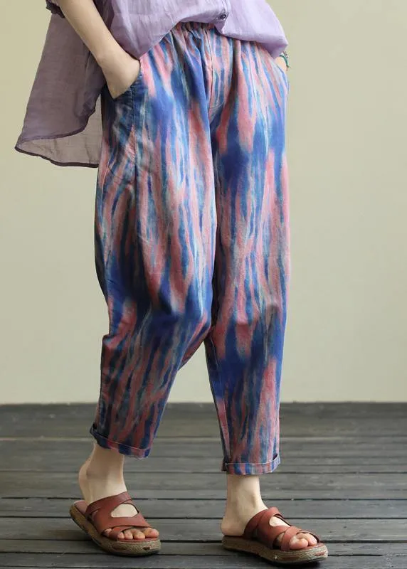 Printed casual plus size elastic waist nine-point harem pants