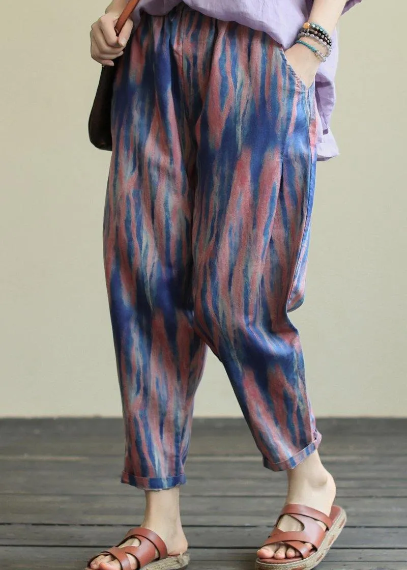 Printed casual plus size elastic waist nine-point harem pants