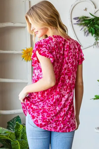 Printed Ruffle Cap Sleeve Top