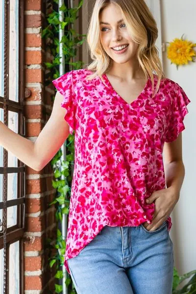 Printed Ruffle Cap Sleeve Top