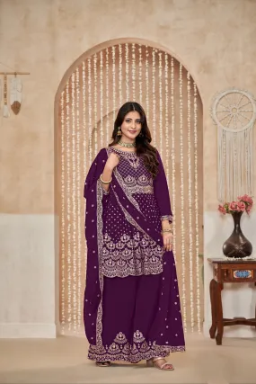 Purple Chinon Palazzo Suit with Exquisite Embroidery & Chinon Dupatta