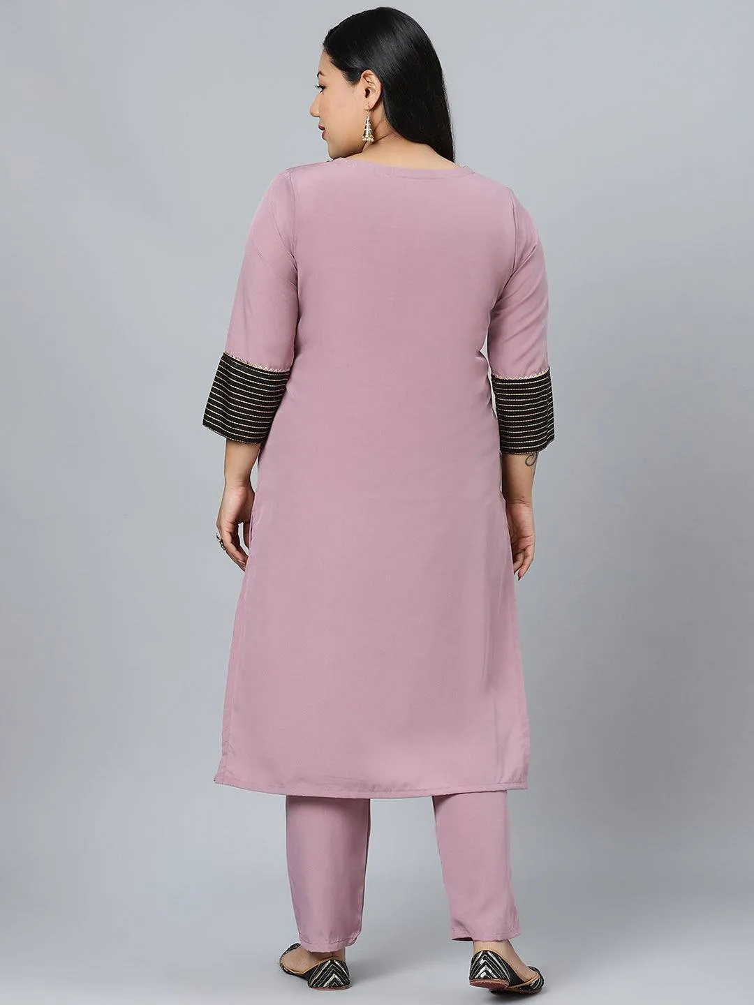 Purple Crepe Foil Print Kurta Palazzo Set