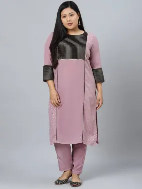 Purple Crepe Foil Print Kurta Palazzo Set