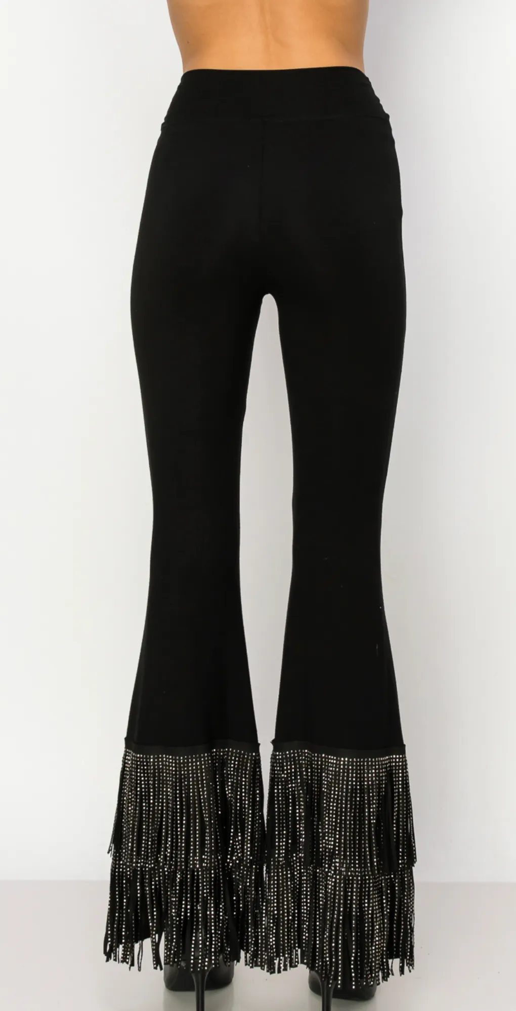 Stone fringe palazzo pants