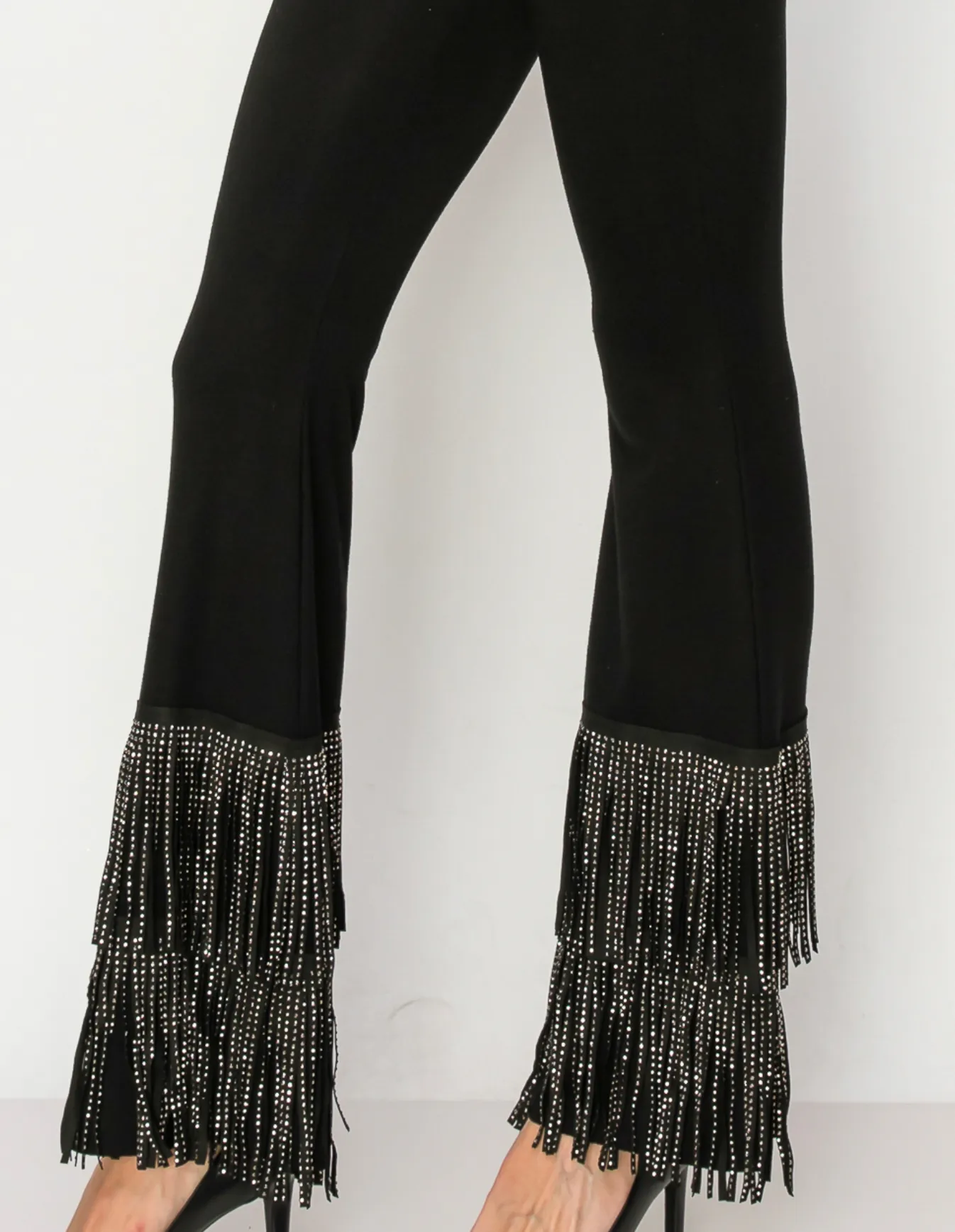 Stone fringe palazzo pants