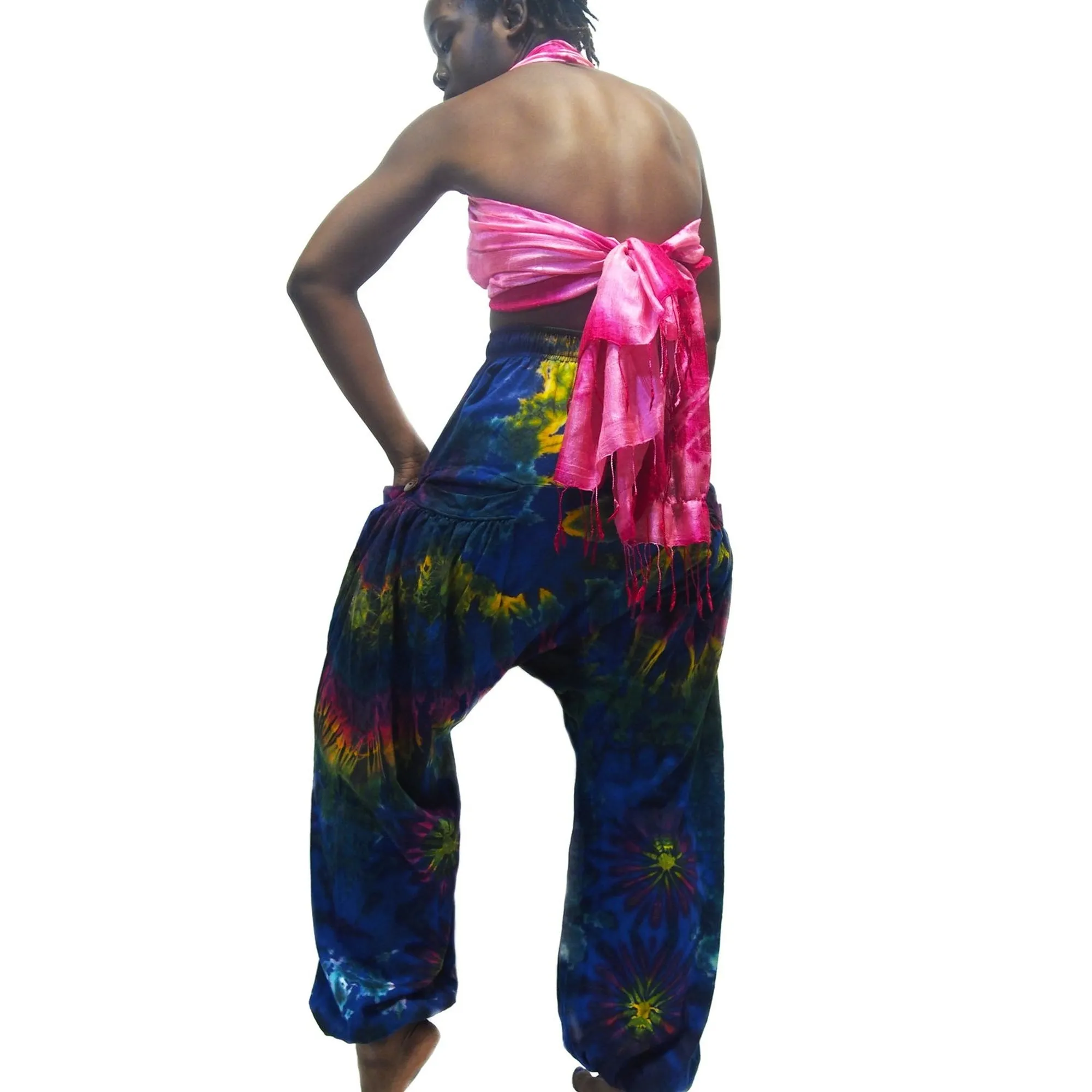 Tie Dye Harem Pant Royal Blue With Thai 100% Silk Shawl 10 EACH PIECE SOLD SEPARATELY
