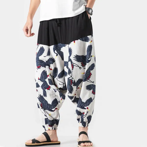 WLS Nettai Harem Pants White Crane