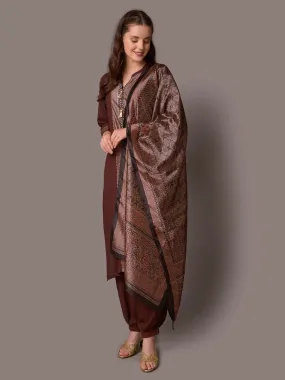 Women Brown Solid Kurta Harem Pant Dupatta