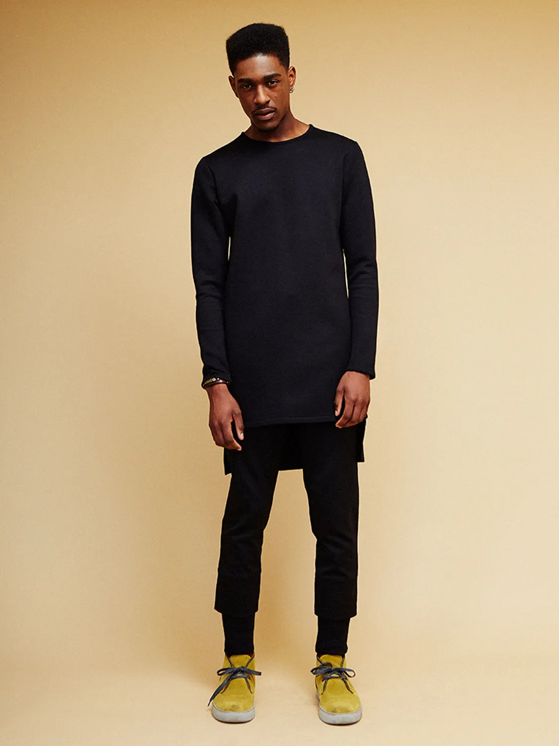 Wool Layered Trousers with Jersey Hem - Black