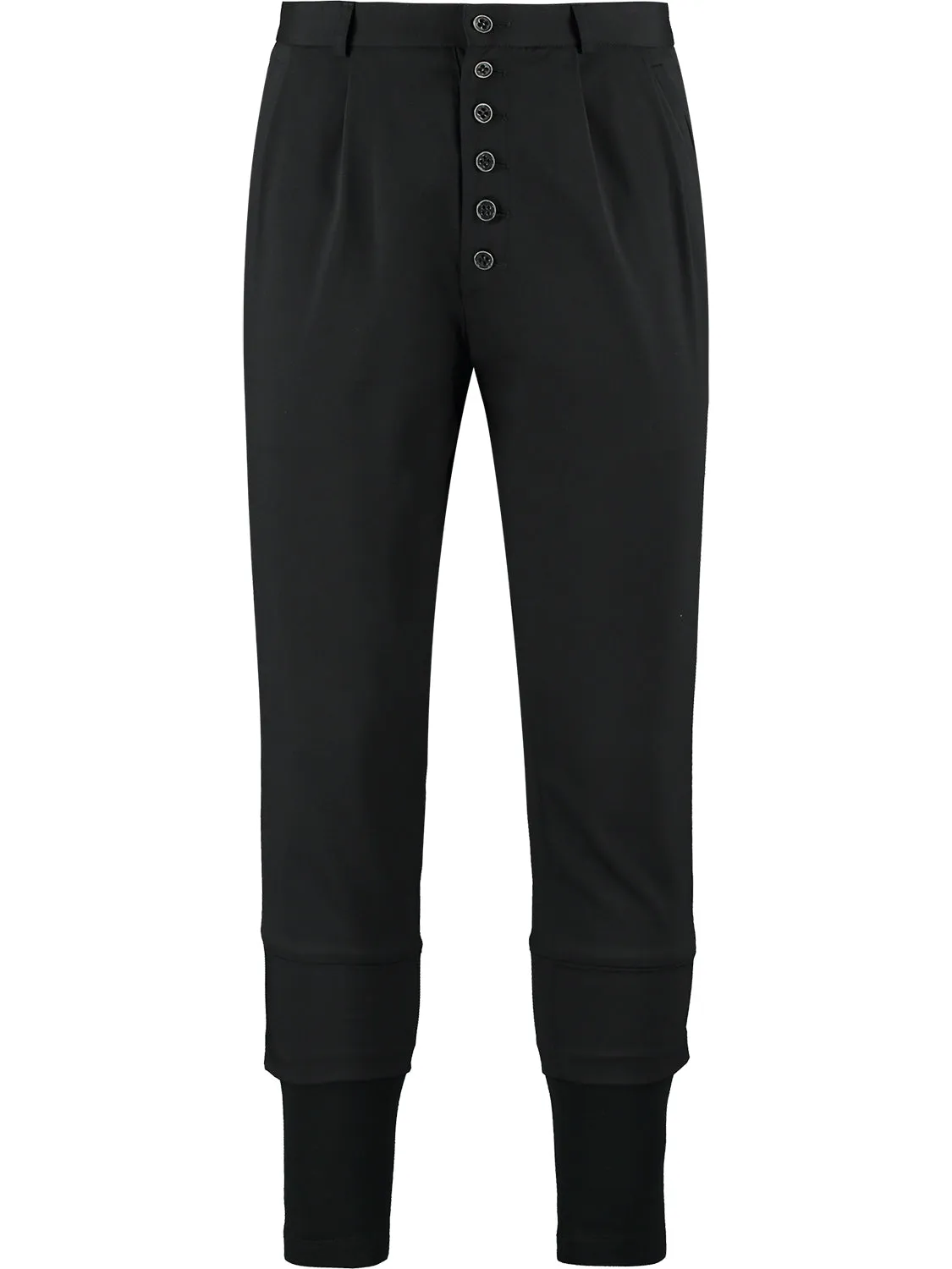 Wool Layered Trousers with Jersey Hem - Black